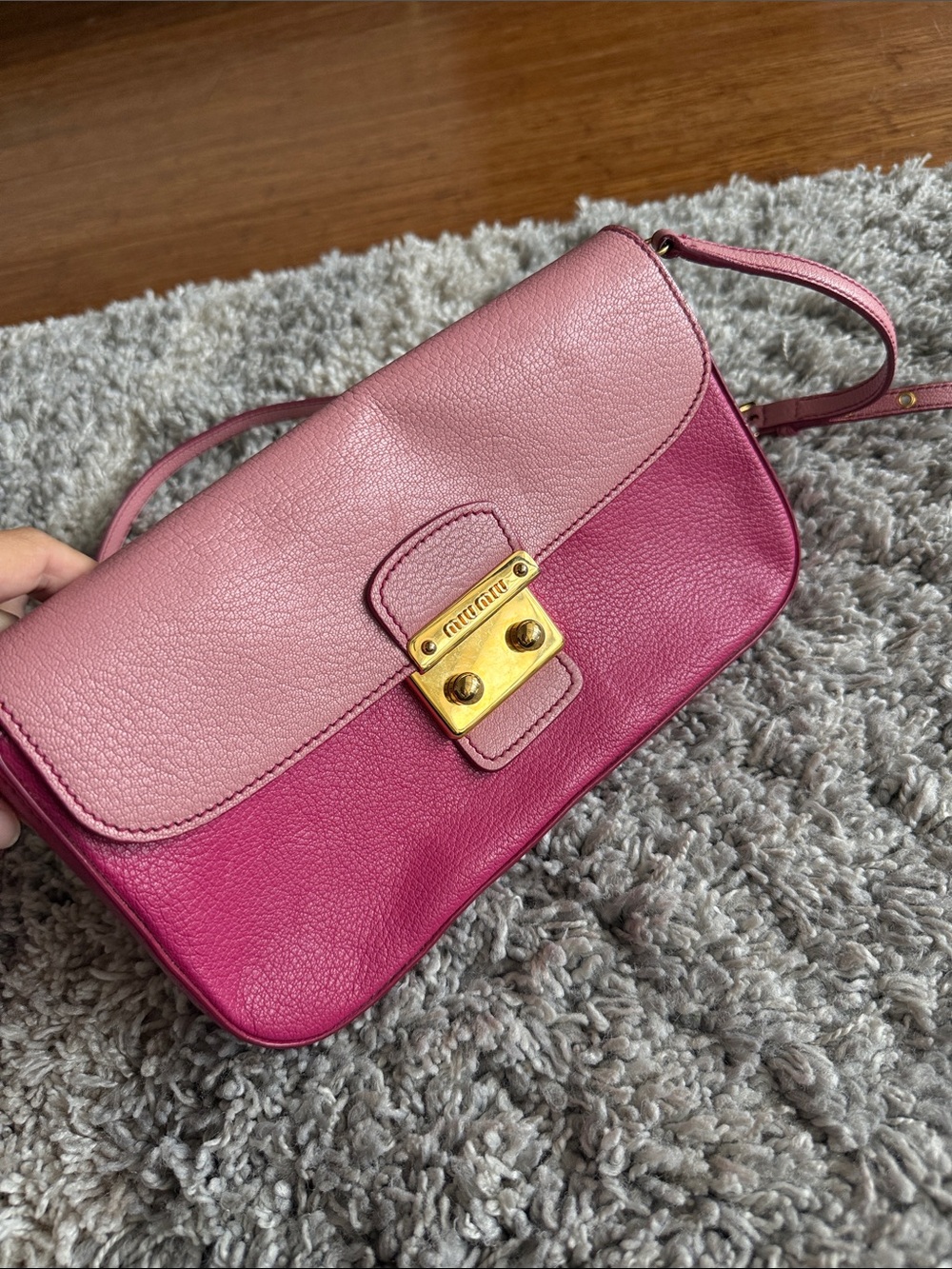 Miu Miu Two-Tone Pink Leather Crossbody Bag with Gold Hardware